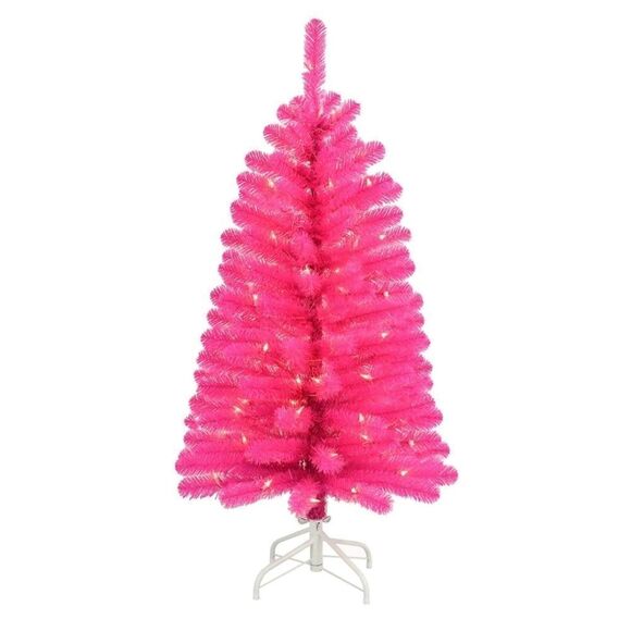 New 4 ft Pre-Lit Pink Fir Christmas Valentine's Day Tree - Picture 6 of 9